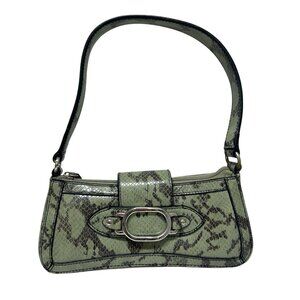 Green Black Crocodile Look Faux Patent Leather Mini Shoulder Baguette Bag Casual